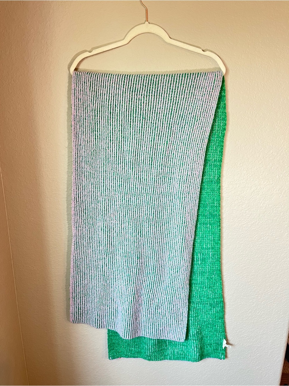 Aerie Green Lavender Ribbed Knit Scarf Colorblock Soft Cozy Winter Wrap